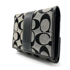 ✨良品✨ COACH コーチ 折り財布 レザー 革 キャンバス ブラック 黒 シルバー金具 ユニセックス 男女兼用 メンズ レディース