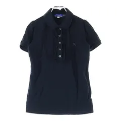 BURBERRY BLUE LABEL (バーバリーブルーレーベル) ロゴ刺繍 バーバリーチェック フリンジ付半袖ポロシャツ ブラック