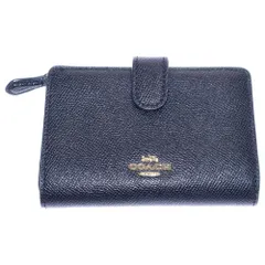 COACH (コーチ) コンパクトウォレット 二つ折り財布 カードケース ブラック レザー ゴールド金具