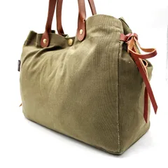 【良品】 IL BISONTE キャンバス レザー ハンドバッグ トートバッグ カーキー イタリア製