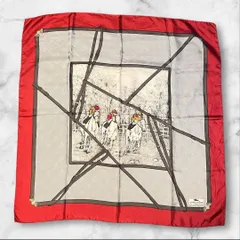 LONGCHAMP シルクスカーフ 馬柄 乗馬 赤×グレー