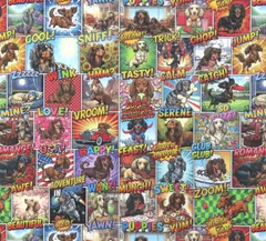 【ゆきちゃん限定】X2576 アメコミ風 ダックスフンド柄 コットン生地 1m