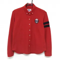 【美品】ジャックバニー 長袖シャツ レッド×ネイビー ボタンダウン 袖2ライン  レディース 1(M) ゴルフウェア Jack Bunny