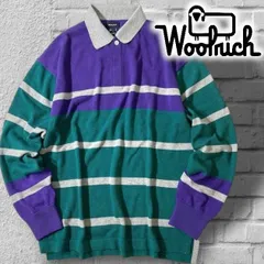 WOOLRICH ウールリッチ KNIT RUGBY POLO ボーダー柄 長袖 ニットラガーポロ ポロシャツ ラガーシャツ WJSW0032 定価2.4万 パープル グレー グリーン ▲030▼41028w08