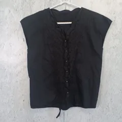 半袖 ノースリーブ カットソー ブラウス 黒 レース 刺繍 ナチュラル素材 レディーストップス □〇