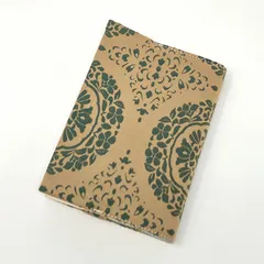 着物生地ブックカバー　帯リメイク　文庫本サイズ　ハンドメイド　幾何学模様　ベージュ/水色　B112