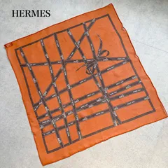 美品 HERMES エルメス シルクシフォンスカーフ カレ ガヴロッシュ ボルデュックリボン オレンジ