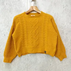 PINK-latte ピンクラテ ケーブルニット モールニット セーター シンプル カジュアル キッズ イエロー Mサイズ ◇〇