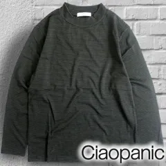 Ciaopanic チャオパニック ボーダー柄 コットン混 モックネック 長袖 Tシャツ カットソー ロンT チャコールグレー M ▲004▼00210k01