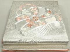 平和屋着物◎太鼓柄袋帯　駒刺繍　総刺繍　立波花文　正絹　逸品　DAAT2347qa