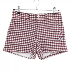 【新品】パーリーゲイツ ニットショートパンツ 白×レッド×ネイビー チェック 裏地付 レディース 1(M) ゴルフウェア PEARLY GATES