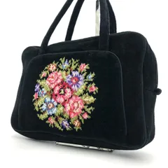 【美品】フェイラー FEILER ハンドバッグ シュニール織 花柄 ブラック 黒  大型 ボストンバック 黒 ビエンナ 旅行 大容量