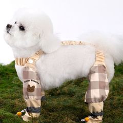 ☆ チェック×ベージュ ☆ L ☆ 犬用レッグカバー レインパンツ サスペンダー付き レッグカバー 犬用 ブーツ 靴 くつ シューズ 犬の靴 犬のくつ 犬レインシューズ レインシューズ 犬用シューズ 犬のシューズ 犬用ブーツ 滑り止め すべり止め 汚れ防止