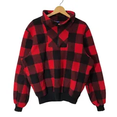 90's vintage 90年代 ヴィンテージ Penfield ペンフィールド フリースプルオーバージャケット チェック柄 ハーフジップ 長袖 オーバーサイズ ビッグシルエット USA製 Lサイズ レッド ブラックのサムネイル