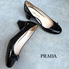 PRADA プラダ バレエシューズ レザー フラットシューズ リボン 黒