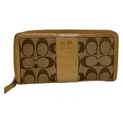 COACH(コーチ) 長財布 シグネチャー柄 カーキ×ライトブラウン レザー