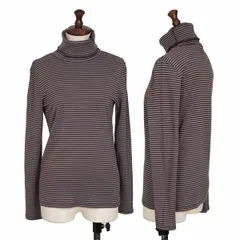 スナオクワハラsunao kuwahara ストレッチボーダータートルネックカットソー 緑紫M