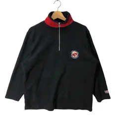 90's vintage 90年代 ヴィンテージ TOMMY HILFIGER トミーヒルフィガー フラッグタグ フリースプルオーバー DIVE SEARCH RECUE ハーフジップ プルオーバー 長袖 ワンポイント刺繡 CHINA製 Mサイズ ブラック