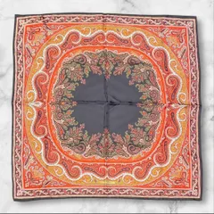 ETRO エトロ スカーフ シルク100% 黒系 ペイズリー柄