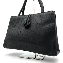 オーストリッチ ハンドバッグ 黒 本革 ダチョウ革 ブラック エキゾチックレザー