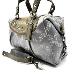 【良品】 COACH コーチ 2way 馬車 ショルダーバッグ トートバッグ ワンショルダーバッグ レザー 革 キーホルダーグレー キャンバス