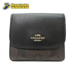 【 コーチ 】 COACH F87589 三つ折り財布 ブラック ブラウン レディース ウォレット シグネチャー 中古 24r217-13 アコーディオン ジップ 逸品質屋 丸高 甲子園店 送料無料 質屋出品 兵庫県 西宮市 ブランド プレゼント
