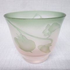 入手困難！Cascade工房 白石寿男／彫刻硝子 ぐい呑／アンティーク