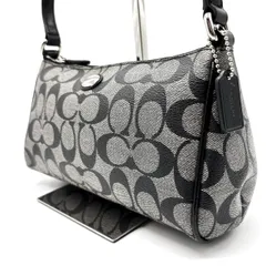✨良品✨ COACH コーチ ショルダーバッグ ポーチ アクセサリーポーチ シグネチャー キャンバス レザー ブラック 黒 レディース