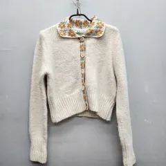 ザラ フラワー カラ クロップドカーディガン S(M)