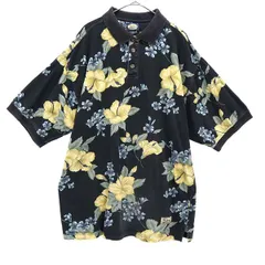 Tommy Bahama トミーバハマ 90s ハイビスカス柄 半袖 ポロシャツ XL ブラック メンズ 古着