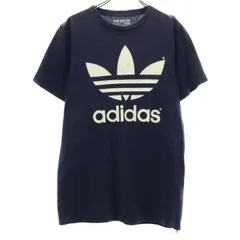 adidas アディダス トレフォイルロゴプリント 半袖 Tシャツ S ネイビー メンズ 古着