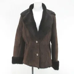 【中古】ロリッティ LORITTI ムートンコート ジャケット ミディアム丈 羊革 40 茶系 ブラウン ポケット 無地 レディース ロリッティ LORITTI ムートンコート ジャケット ミディアム丈 羊革 40