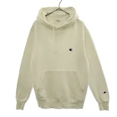 Champion チャンピオン ロゴ刺繍 長袖 スウェットパーカー MEDIUM ホワイト プルオーバー トレーナー ロゴワッペン メンズ 古着