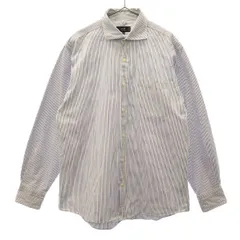 ニジュウサンクオム 23区 HOMME 日本製 ストライプ 長袖 シャツ 48 ホワイト×ブルー メンズ 古着