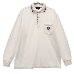 MCM エムシーエム ロゴ刺繍 長袖 ポロシャツ L ホワイト メンズ 古着