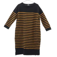 ORCIVAL オーシバル ボーダー 長袖 ウール ニット 膝丈ワンピース F ブラック×ブラウン ロゴワッペン レディース 古着のサムネイル