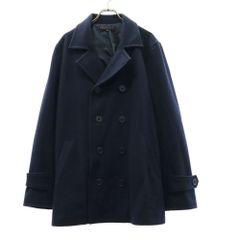 美品バーニーズニューヨーク　ウール&カシミア製ネイビーのピーコート 訳あり】バーニーズニューヨーク ピーコート ネイビー 裏地チェック