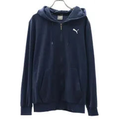 PUMA プーマ トレーニング 長袖 パイル地 ジップパーカー S ネイビー スポーツ ロゴ刺繍 メンズ 古着