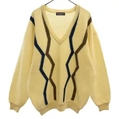 Arnold Palmer アーノルドパーマー ウール ライン柄 長袖 Vネック ニット L ホワイト系 セーター メンズ 古着