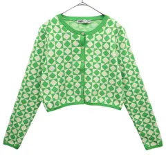 ZARA ザラ 総柄 長袖 ニットカーディガン S グリーン×ホワイト レディース 古着