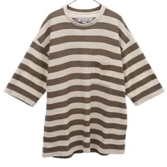 NOLLEY'S Light ノーリーズ ライト ボーダー 半袖 セーター L ホワイト×ブラウン ニット メンズ 古着