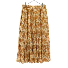 UNIQLO ユニクロ ポールアンドジョー 花柄 ロング丈 ティアードスカート L オレンジ レディース 古着