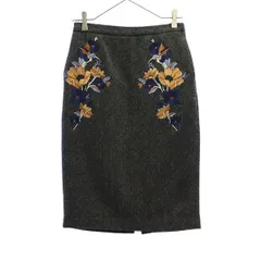 Lily Brown リリーブラウン LWFS164092 ヘリンボーン柄 花刺繍 ミディ丈 タイトスカート 1 グレー系 レディース 古着