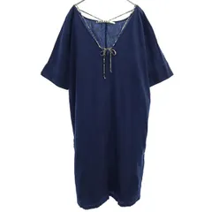 niko and... ニコアンド リネンブレンド 半袖 ロングワンピース ネイビー レディース 古着