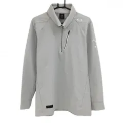オークリー 長袖ポロシャツ ライトグレー ロゴ白 ハーフジップ ネック起毛 メンズ XL ゴルフウェア Oakley