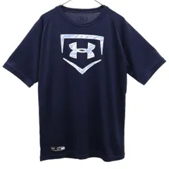 UNDER ARMOUR アンダーアーマー ロゴプリント トレーニング 半袖 Tシャツ YXL ネイビー クルーネック スポーツ ウォームアップ キッズ 古着