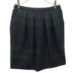 TOMORROWLAND トゥモローランド ウールブレンド チェック ミニ丈 タック スカート 38 ネイビー系 レディース 古着