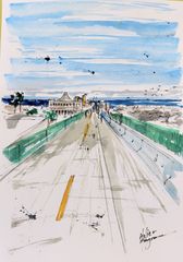 原画#148 雨 ニューヨーク ドローイング 水彩画 アート インテリア