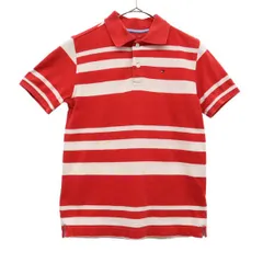 TOMMY HILFIGER トミーヒルフィガー ボーダー 半袖 ポロシャツ M 8-10 レッド×ホワイト 鹿の子地 キッズ 古着