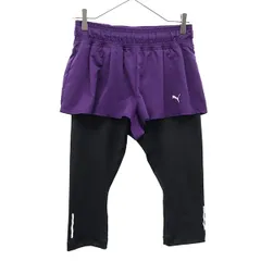 PUMA プーマ トレーニング スパッツ付き ショートパンツ M パープル×ブラック レディース 古着